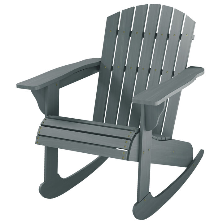 Outsunny Wooden Adirondack Rocking Chair Outdoor Lounge Chair Fire Pit Seating with Slatted Wooden Design, Fanned Back, & Classic Rustic Style for Patio, Backyard, Garden, Lawn, Gray