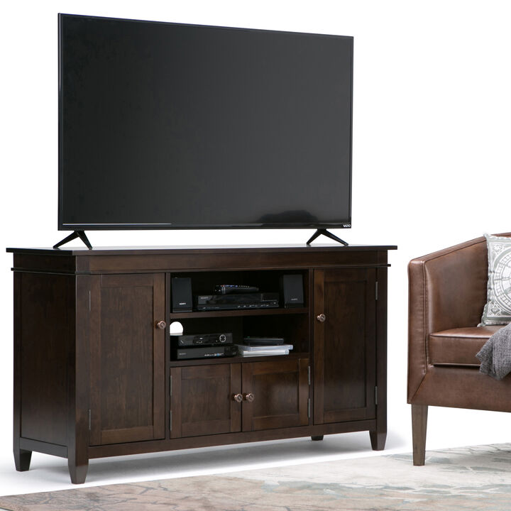 Carlton SOLID WOOD 54 inch Wide Transitional TV Media Stand in Dark Tobacco Brown For TVs up to 60 inches