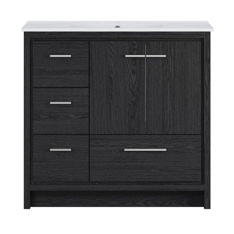 36" Freestanding Bathroom Vanity in Black Oak with 3-Hole Widespread Sink Top image number 0