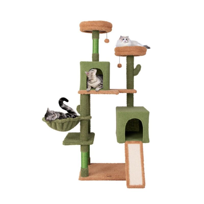 Hivvago Multi-level Cactus Cat Tree with Scratching Posts Ladder Double Condos and Toys Bed