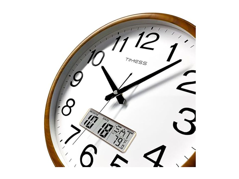 Classic Wood Style Finish Perpetual Wall Clock 11 Inch Silent Non Ticking Yellow