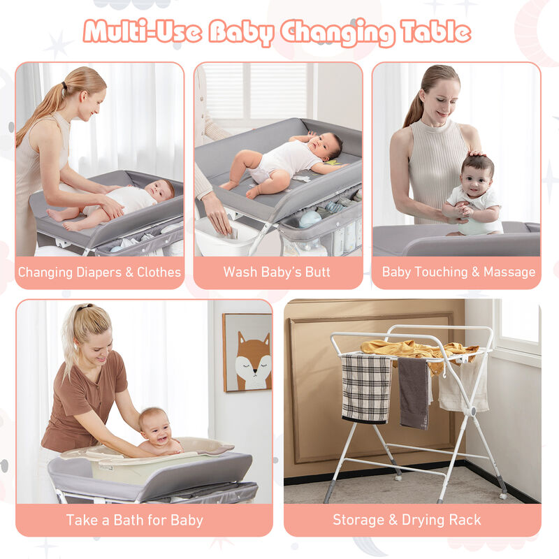 Foldable Baby Changing Table with Wheels
