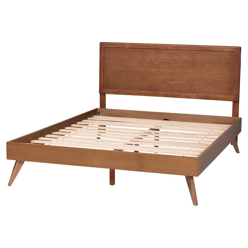 Baxton Studio Jiro Platform Bed - Mid-Century Modern Wood Bed Frame with Panel Headboard and Angled Legs for Bedroom or Guest Room, King image number 2