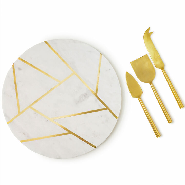 Infinia Marble Cheese Board With Gold Knives