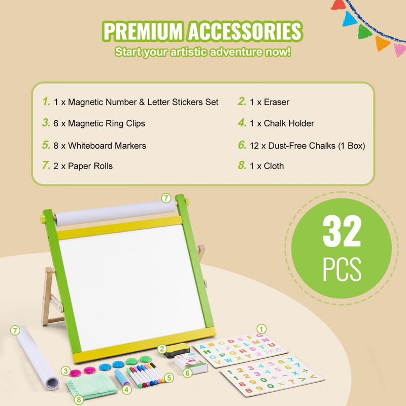 3-in-1 Wooden Kids Tabletop Art Easel with Magnetic Board, Chalkboard and Paper Roll image number 8