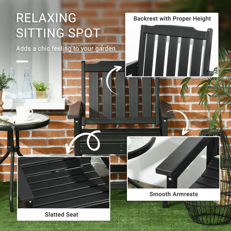 Outsunny 2 Piece All-Weather Patio Chairs, HDPE Patio Dining Chair Set, Heavy Duty Wood-Like Outdoor Furniture for Garden, Backyard, Deck, Porch, Lawn, Black