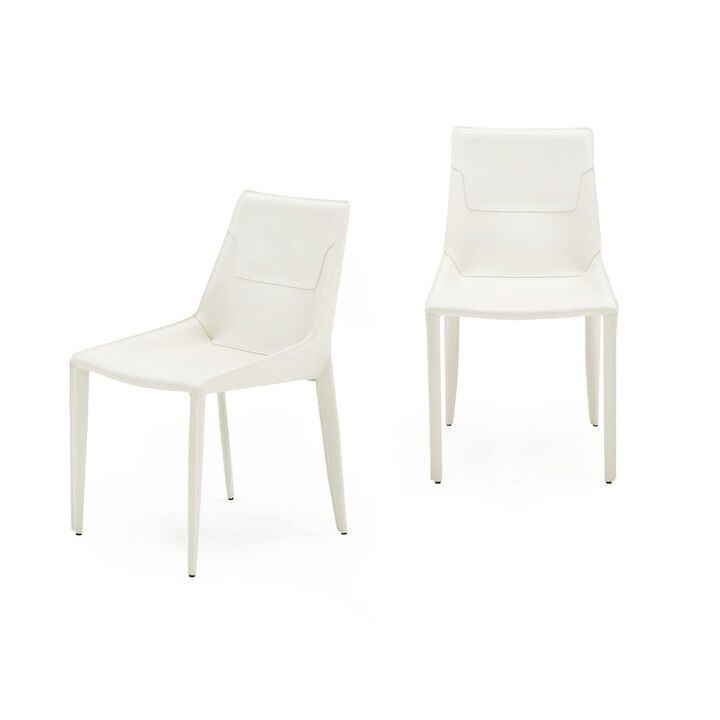 Modrest Halo - Modern Ivory Saddle Leather Dining Chair Set of 2