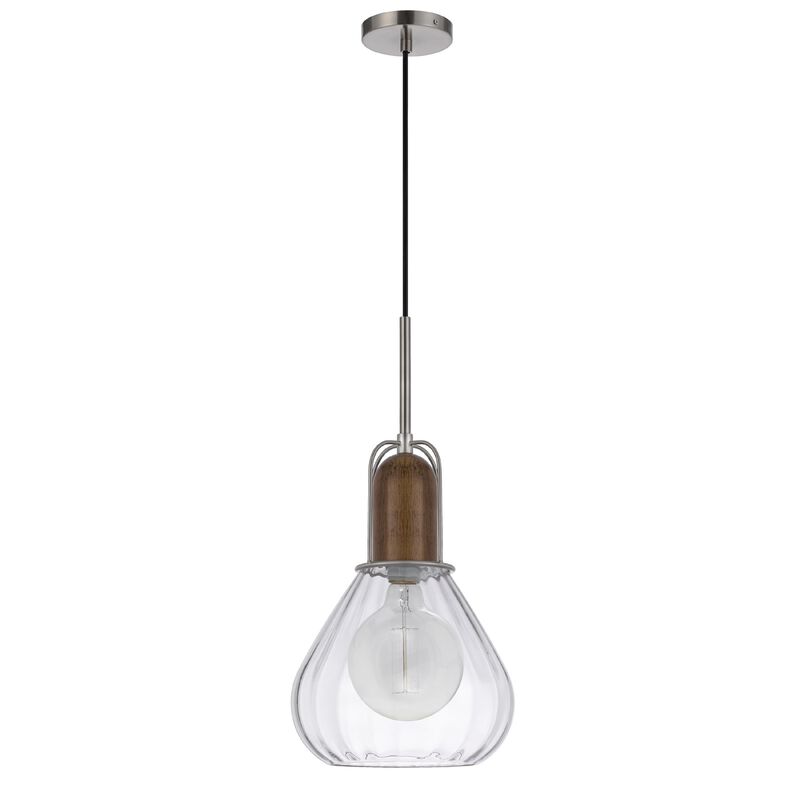 Pendant Light, Adjustable Height, Hand Blown Glass, Wood Accent, Silver image number 3