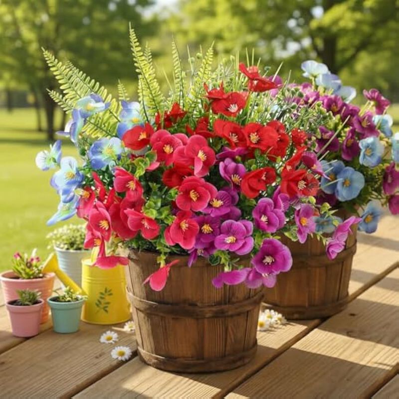 22 Bundle Artificial Hanging Pansy Flowers UV Resistant Outdoor Window Box Decor image number 3