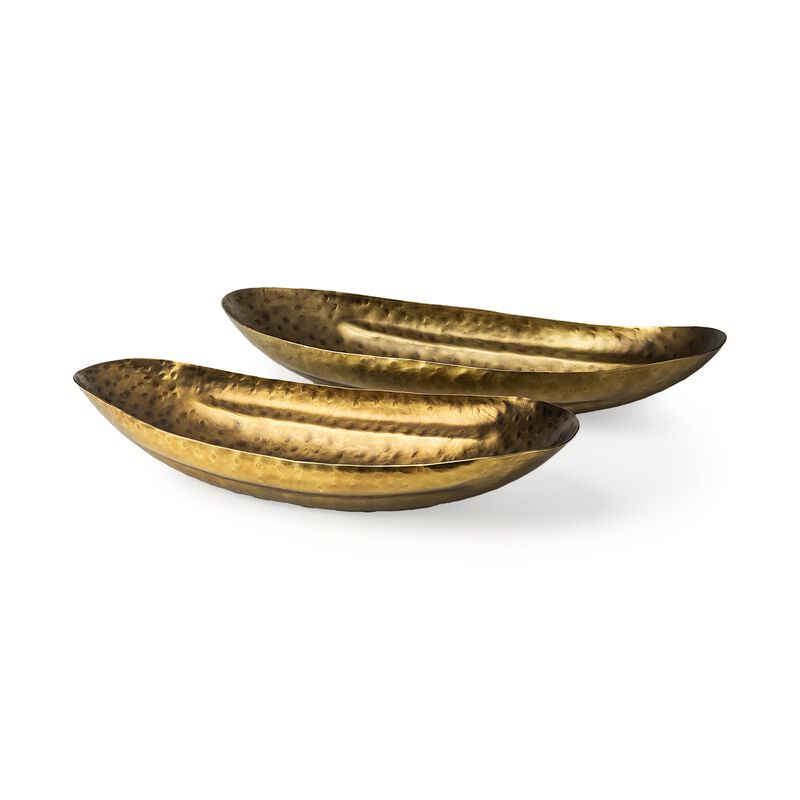 Decorative Pair of Boat-Shaped Hammered Bowls for Serving or Display