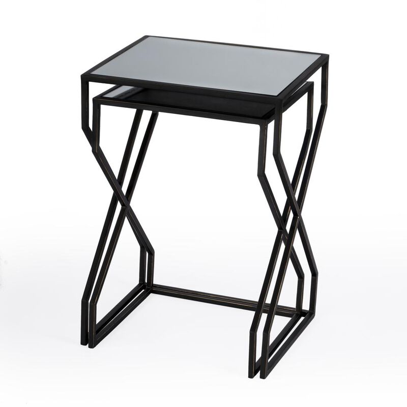 Butler Specialty Demi Modern Mirrored Nesting Tables, Black