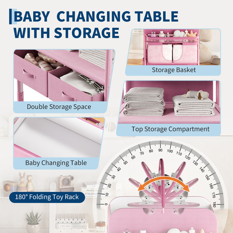 Portable Adjustable Baby Changing Table &ndash; Foldable Mobile Diaper Station with Wheels, 2 Drawers & Waterproof Top image number 2