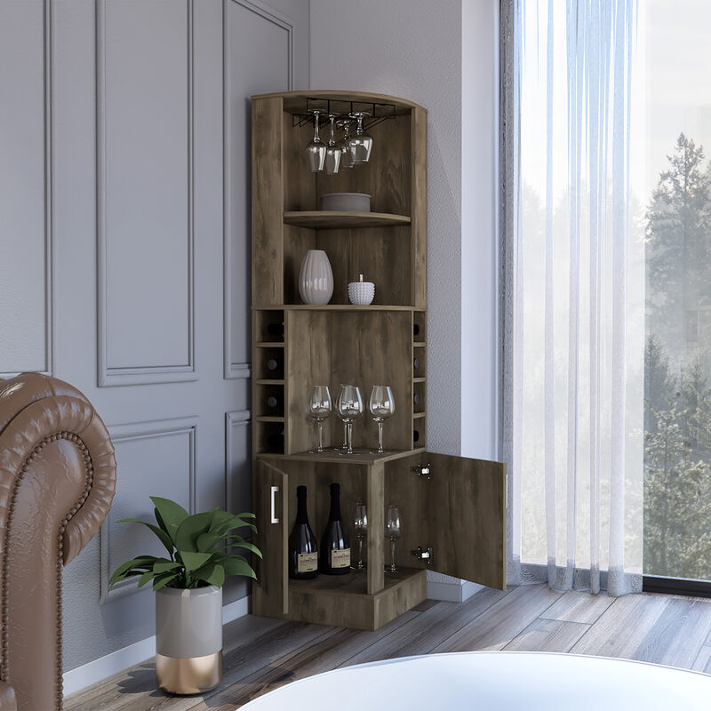 DEPOT E-SHOP Egina Bar Cabinet Two Drawers, Eight Bottle Cubbies, Two Large Open Shelves, Dark Brown