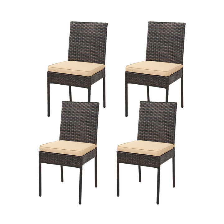 Outdoor Rattan Wicker Dining Chairs Set of 4 with Cushioned Seats