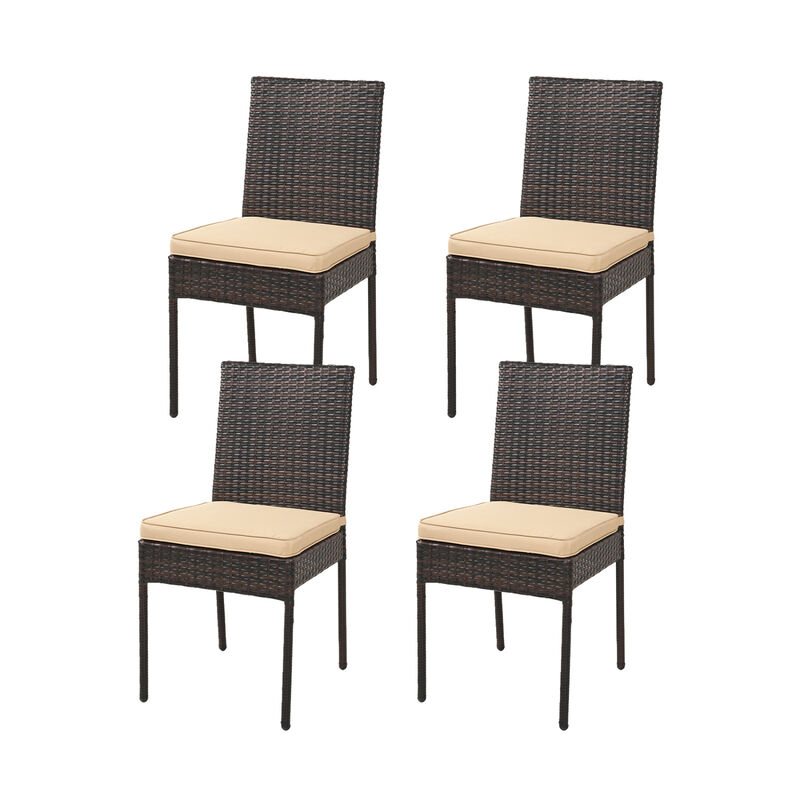 Outdoor Rattan Wicker Dining Chairs Set of 4 with Cushioned Seats image number 0