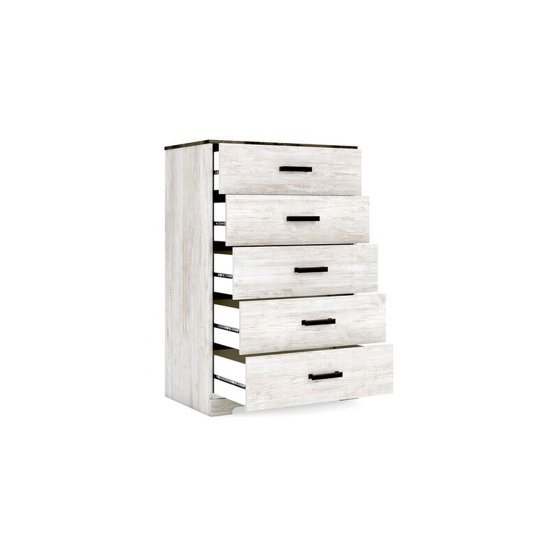 Wisp 46 Inch Tall Dresser Chest, 5 Drawers, Rustic Smooth White Finish