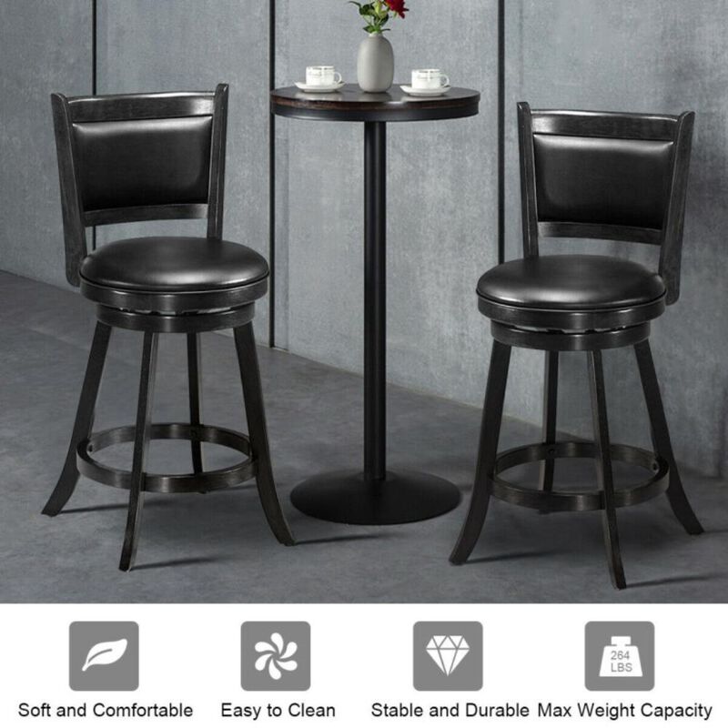 Hivvago 2 Pieces 24 Inch Swivel Counter Stool Dining Chair Upholstered Seat