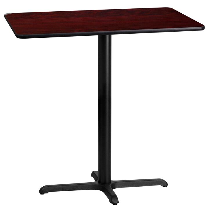 Flash Furniture 24'' x 42'' Rectangular Mahogany Laminate Table Top with 23.5'' x 29.5'' Bar Height Table Base