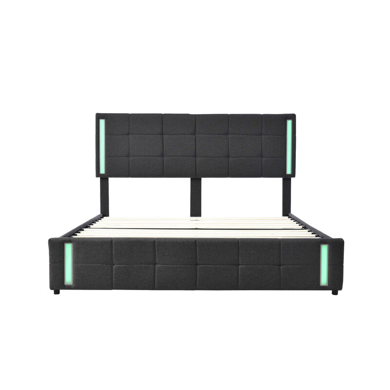 Merax Upholstered Platform Bed with LED Lights and USB Charging, Storage Bed with 4 Drawers image number 0
