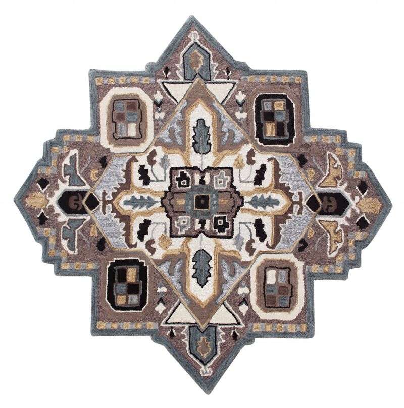 5 Gray and Beige Medallion Area Rug