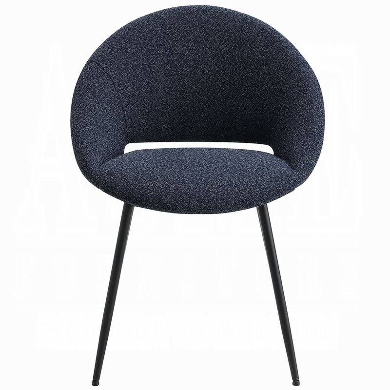 Laus Side Dining Chair Set of 2, Black Boucle, Sleek Black Metal Frame - Benzara