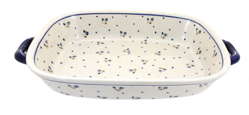 Blue Rose Polish Pottery Cobalt Large Baker With Handles