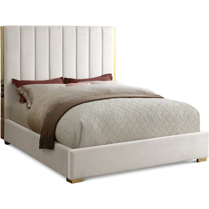 Meridian Furniture Becca Cream Velvet Queen Bed