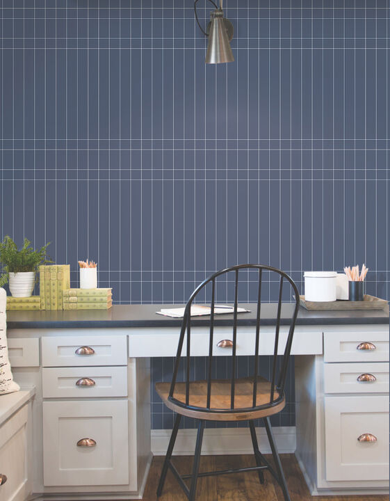 Linear Gridwork Navy Wallpaper