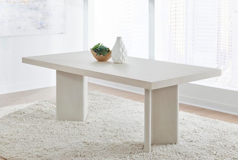 Caye Stone Top Double Pedestal Dining Table with Ivory Cement Base