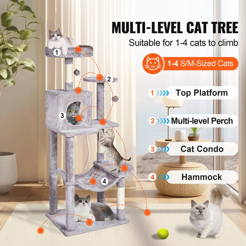 Multi-Level Cat Tower with Cat Condos and Sisal Posts for Scratching and Climbing