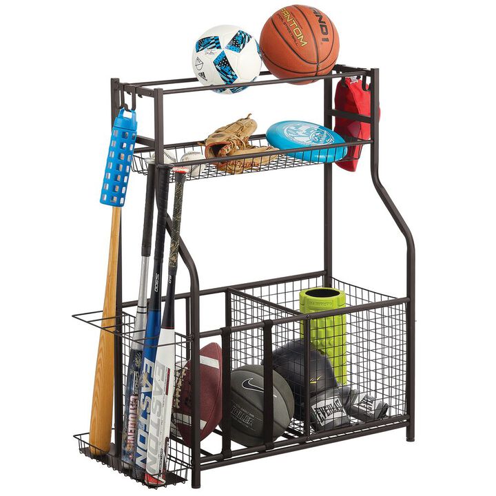 mDesign Metal Heavy Duty Garage Sports Storage Rack with Top Shelf - Matte Black
