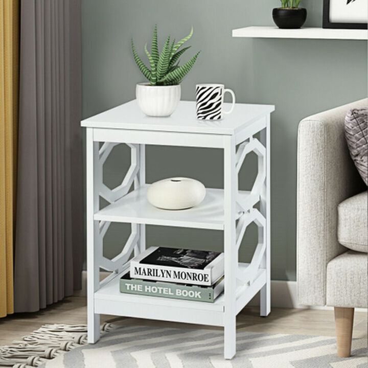 2 Pieces 3-tier Nightstand Sofa Side End Accent Table- White