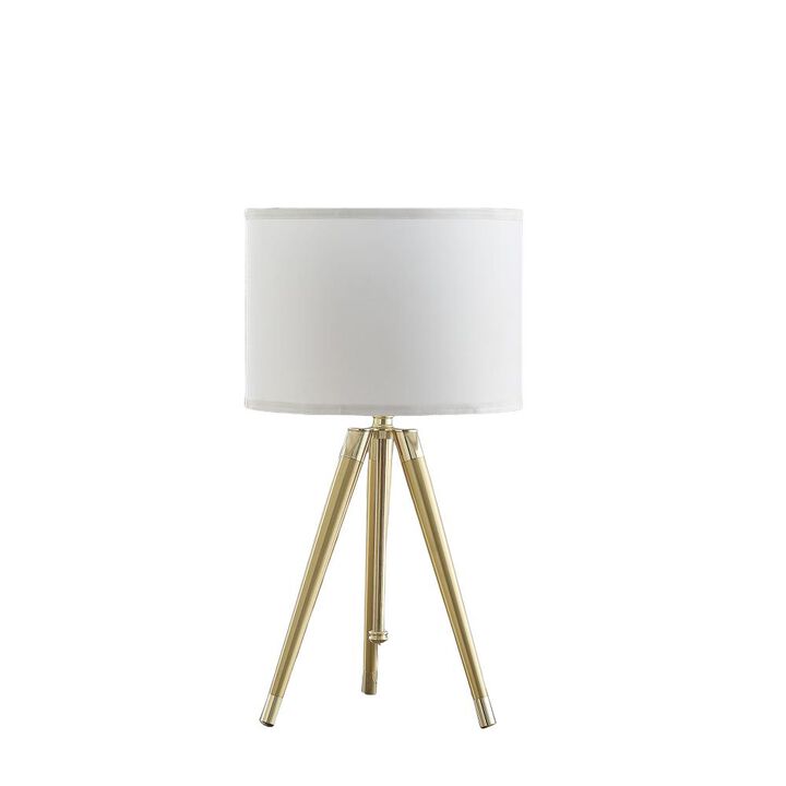 Hivvago Gold Metal Adjustable Height Tripod Table Lamp With White Drum Shade