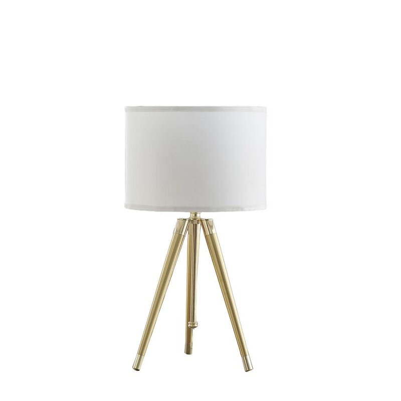 Hivvago Gold Metal Adjustable Height Tripod Table Lamp With White Drum Shade