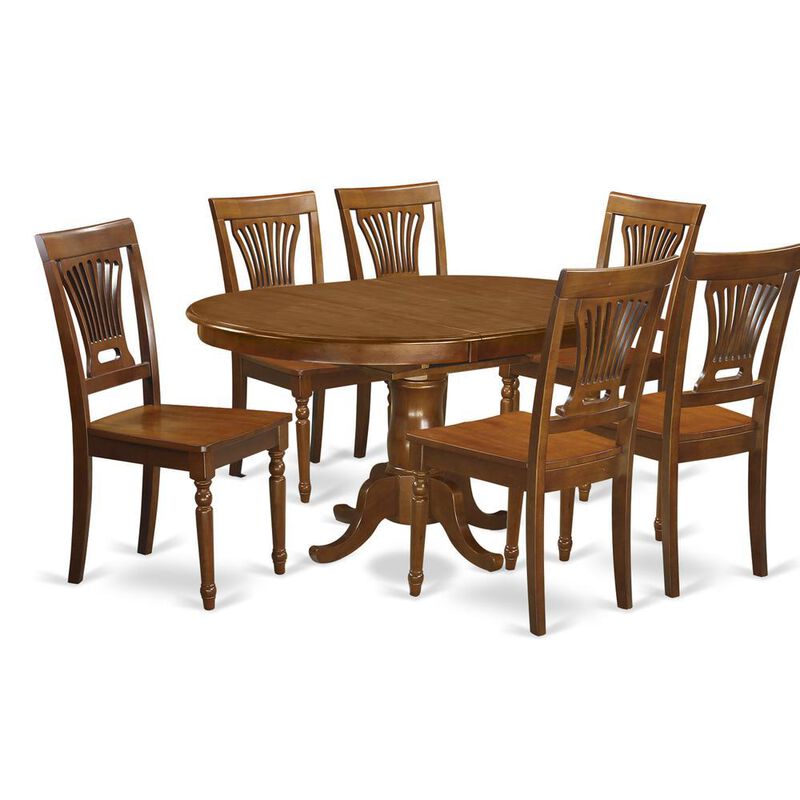 7 Pc Portland Table with 18" Leaf and 6 Wood Chairs in Saddle Brown