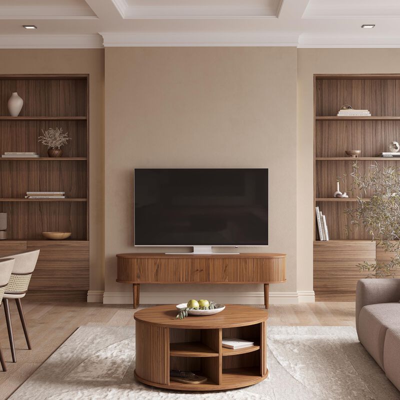 SLIDDO 35'' Round Coffee Table with Storage and Shelves.