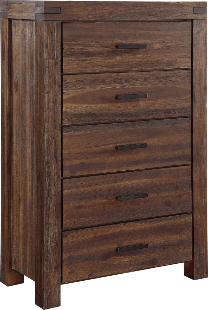 Meadow Five Drawer Solid Wood Chest in Brick Brown