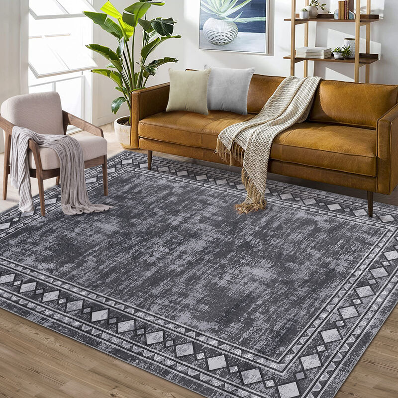8X10 FT Washable Area Rugs Rugs for Living Room Bordered Rug Geometric Solid Rug Clearance Non Slip image number 2
