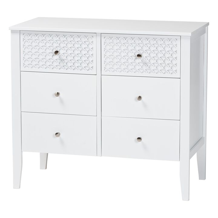 Baxton Studio Lara Dresser - 6-Drawer Bedroom Storage Chest with Laser-Cut Geometric Overlay for Clothing and Organization