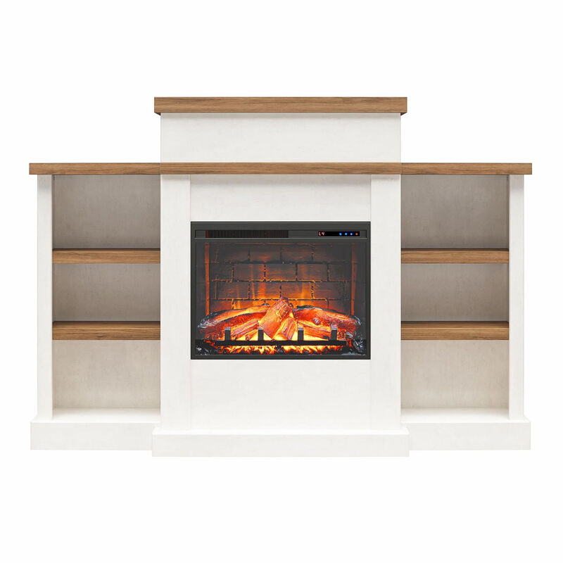 Gateswood Electric Fireplace with Mantel and Bookcase, Plaster and Walnut