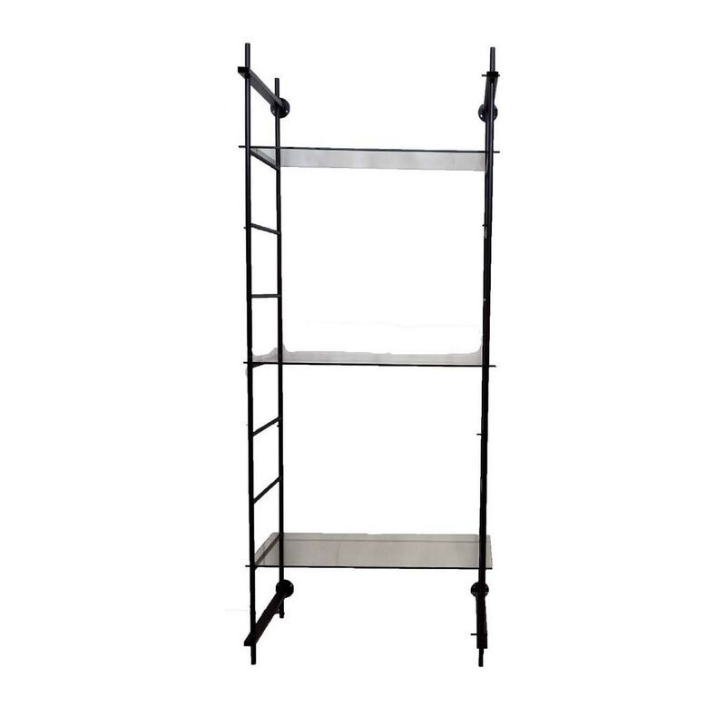 Plant Display Stand, 87 Inch, 3 Shelves Black Metal Ladder Design - Benzara