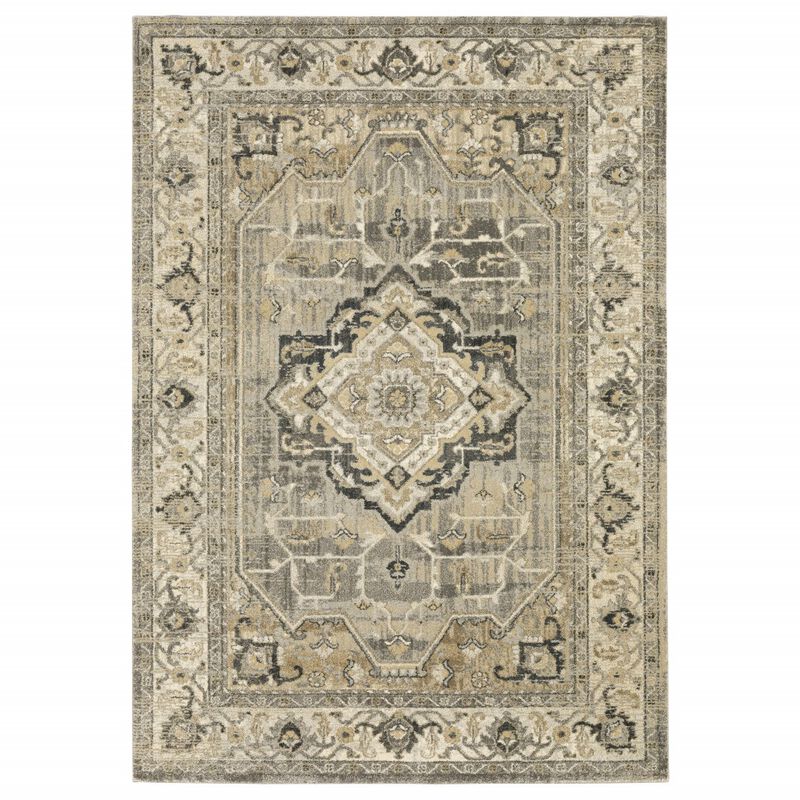 7 X 10 Beige And Gray Traditional Medallion Indoor Area Rug
