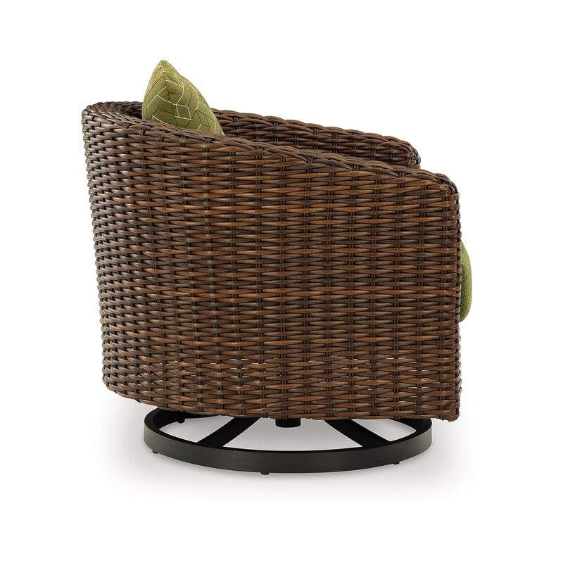 Izon Outdoor Swivel Lounge Chair, Green Polyester, Brown Black Woven - Benzara