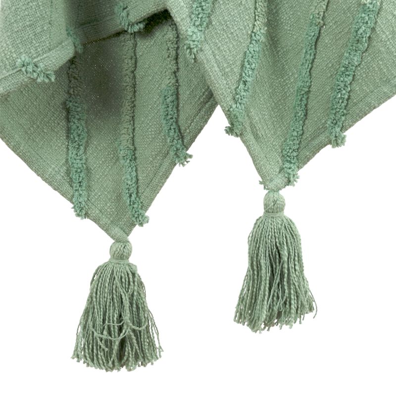 HomeRoots 50" X 60" Green Cotton Woven Geometric Throw Blanket with Tassels image number 2
