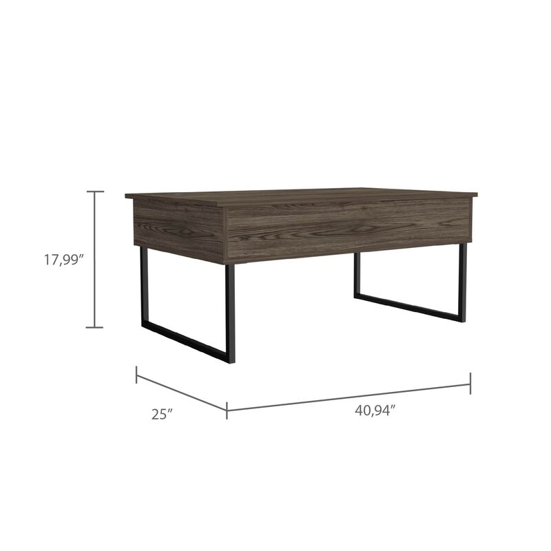 DEPOT E-SHOP Viena Lift Top Coffee Table, Flexible Shelf, Two Legs , Dark Walnut