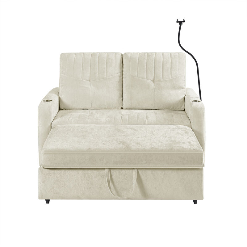 Merax Modern Loveseat Pull-out Sofa Bed with Cup Holders