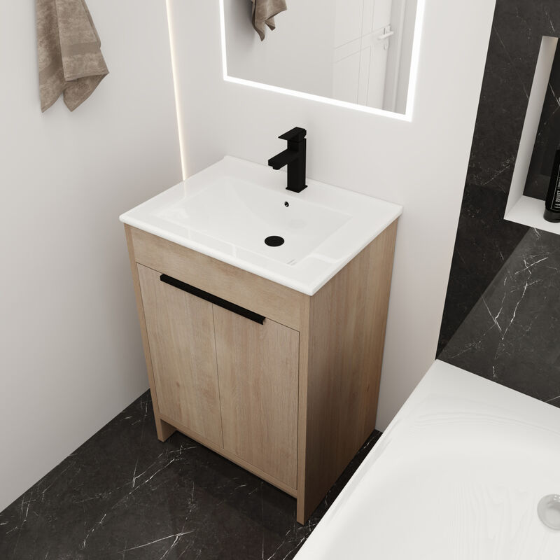Freestanding Bathroom Vanity with White Ceramic Sink & 2 Soft-Close Cabinet Doors ((KD-PACKING),BVB02424PLO-G-BL9060B),W1286S