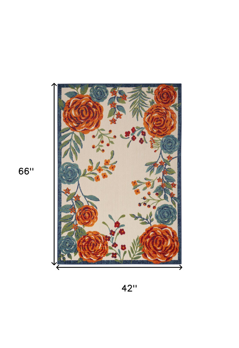 HomeRoots 4' X 6' Ivory Blue Orange And Green Floral Indoor Outdoor Area Rug image number 6