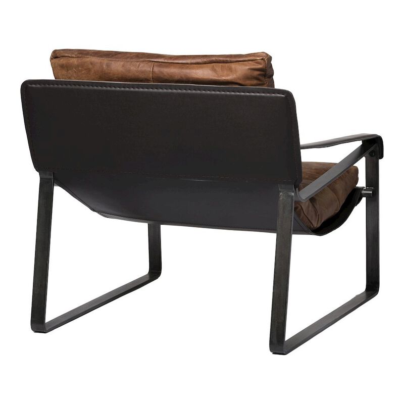 Starlight Canyon Home Mid Century Rustic Armchair Brown Leather with Black Iron Frame image number 1