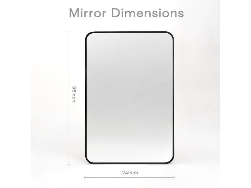 36x24 Inch Brushed Black Rounded Corner Bathroom Vanity Mirror image number 2